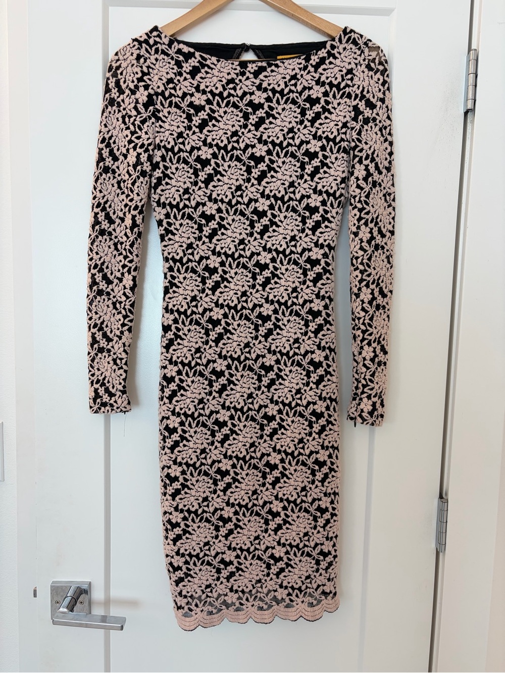 Alice + Olivia Black and Blush Lace Long Sleeve Bodycon Dress